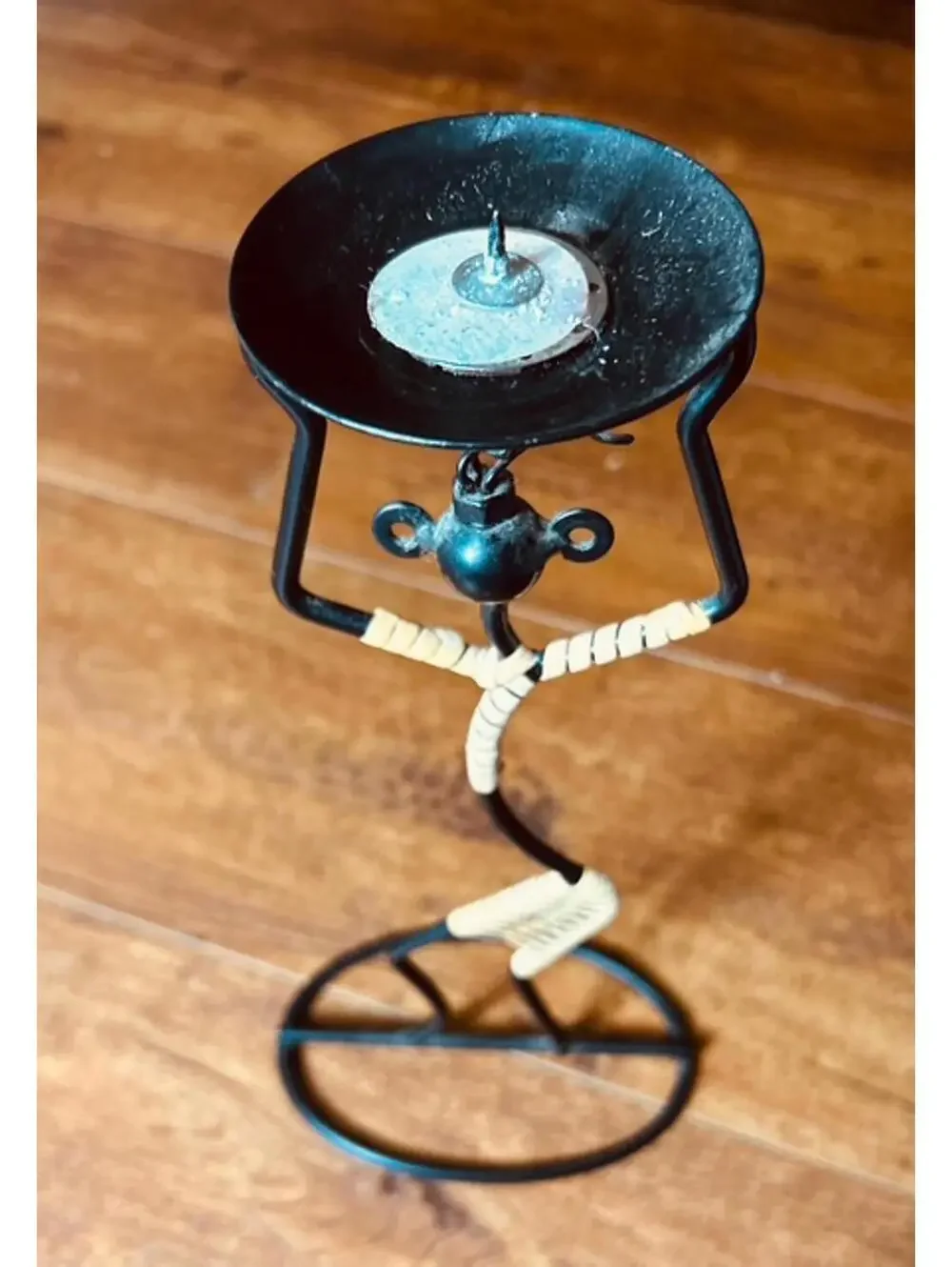 African Dancing Tribal Art Handcrafted Metal and Wicker Candle Holder